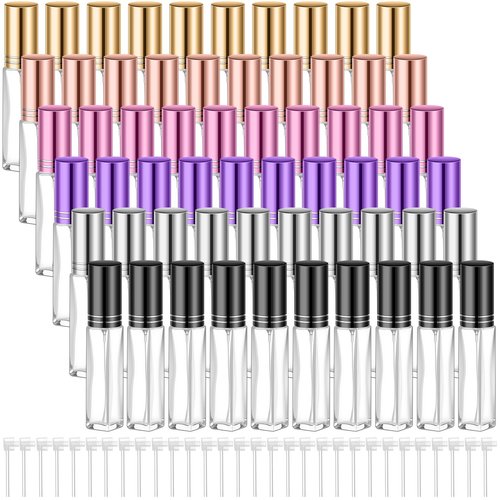Domensi 60 Pcs 8 ml Empty Glass Perfume Bottles Bulk - Multicolor Refillable Cologne Spray Atomizer with Pump, for Travel, Skincare, Haircare, Cleaning & DIY Essentials