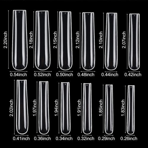 INENK 3XL Tapered Square Full Cover Nail Tips,360Pcs Clear XXXL Extra Long Straight Nail Tips for Acrylic & Press On nails, Manicure Tools Salon Home DIY (12 Sizes)