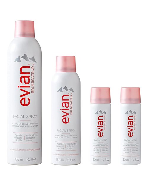 Evian Facial Spray 24/7 Kit - Hydrating Mineral Water Mist for Face & Skin - Refreshes Makeup & Sets - Travel-Friendly Sizes for Daily Hydration