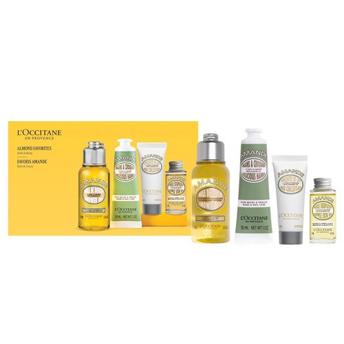 L'OCCITANE Almond Favorites Set - Travel Size Cleansing Shower & Skin Oils, Hand Cream & Moisturizer