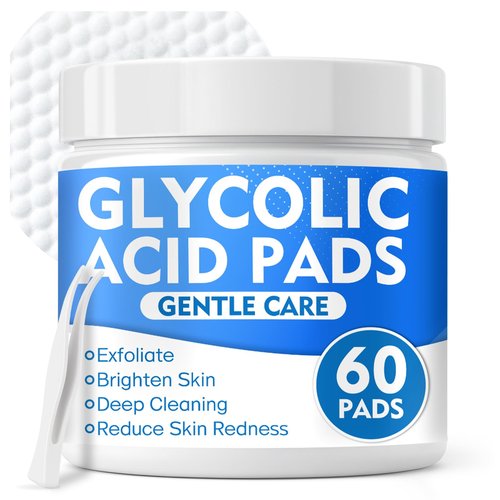 Glycolic Acid Pads, Dual-Sided Facial Exfoliating Pads with Glycolic Acid & Niacinamide to Reduce Wrinkles, Deep Clean Pores and Brighten Skin, for All Skin Types, 60 Count