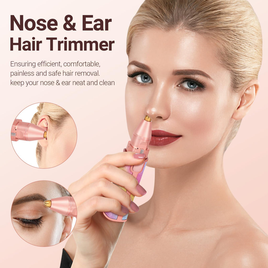 YLYYCC Facial Hair Removal for Women: 2-in-1 Rechargeable Nose Hair & Eyebrow Trimmer, Face Shaver with Built-in LED Light for Removing Chin, Upper and Lower Lip Area Peach Fuzz