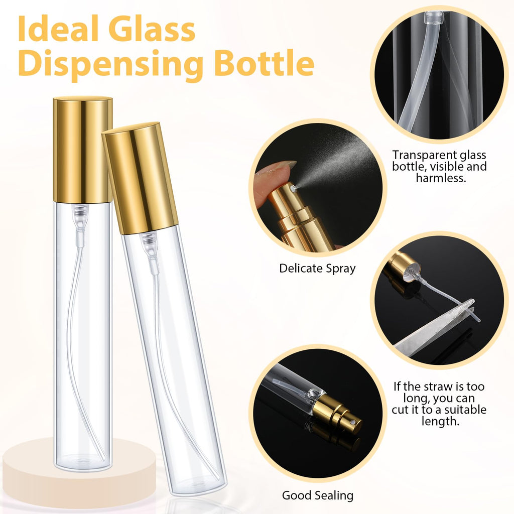 Yinder 25 Pcs 15 ml Glass Refillable Perfume Bottles Bulk Travel Empty Perfume Atomizer Sprayers Portable Spray Bottles Mini Sample Fragrance Containers, Gold