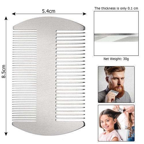 Boao 2 Pcs Metal Hair Combs for Women Men Stainless Steel Beard Mustache Comb Credit Card Size Lice Wallet Pocket Fine Cutting Teasing Barber Hair Styling Dandruff Remove Dreadlock(Silver)