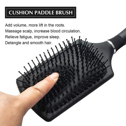 FIXBODY Paddle Brush - Large Cushion Smoothing Detangling Brush for Long Thick Hair | Black Matte