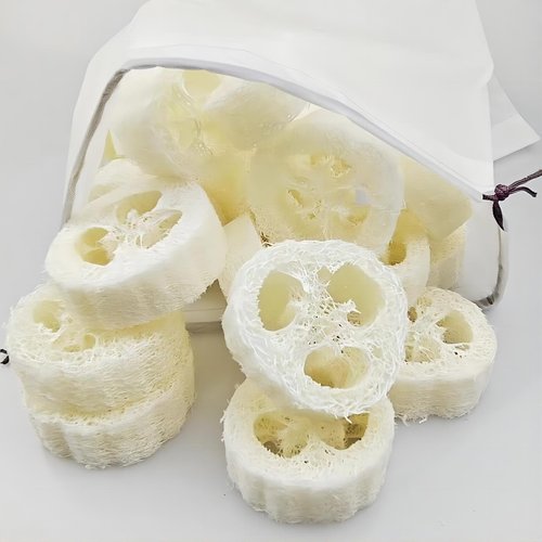 ENLAYER 25PCS Natural Loofah Slices, Reusable Natural Loofah Cuts for Cleaner Sponge Scrubber, Facial Soap Holder and DIY Customize Soap Tools with 1 Storage Bag (Diameter 2In, Thick 1In)