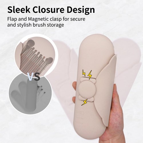 DivaDwell Depot Travel Makeup Brush Holder with Cleaning Pad -Silicone Brush Organizer Case, Magnetic Closure Waterproof Cosmetic Bag for Easy Storage & On-the-Go Cleaning (9.05 Inch)