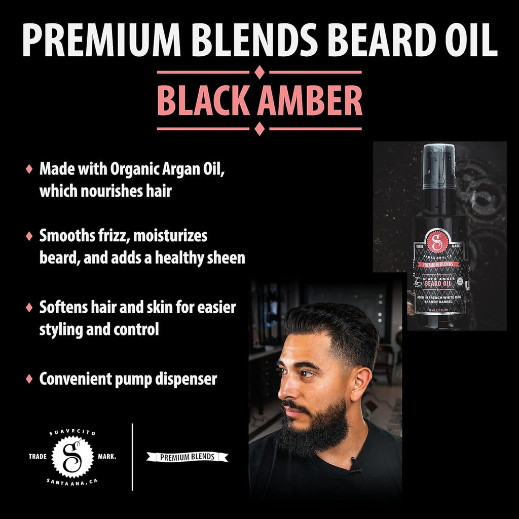 Suavecito Premium Blends Beard Oil - Softening Leave-In Conditioner for Hydrated Skin & Healthy Growth - 1 oz