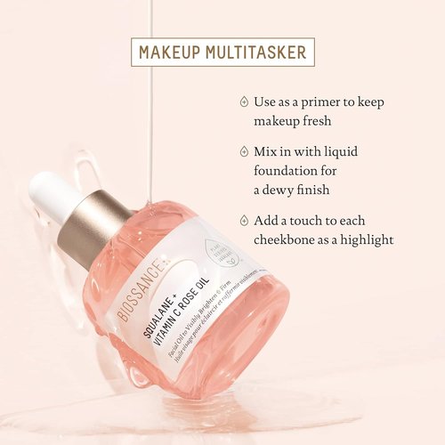 BIOSSANCE Squalane + Vitamin C Rose Facial Oil - Brightening & Hydrating Serum for All Skin Types | 1 oz