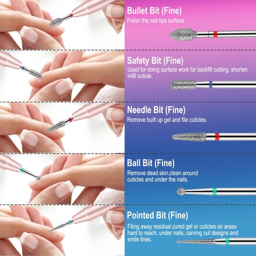 25Pcs Nail Drill Bits Set with Rhinestone Holder, 3/32 Inch Ceramic Diamond Carbide Cuticle Efile Remover Nail Drill Bit for Home Salon Acrylic Gel Polish Manicure Pedicure