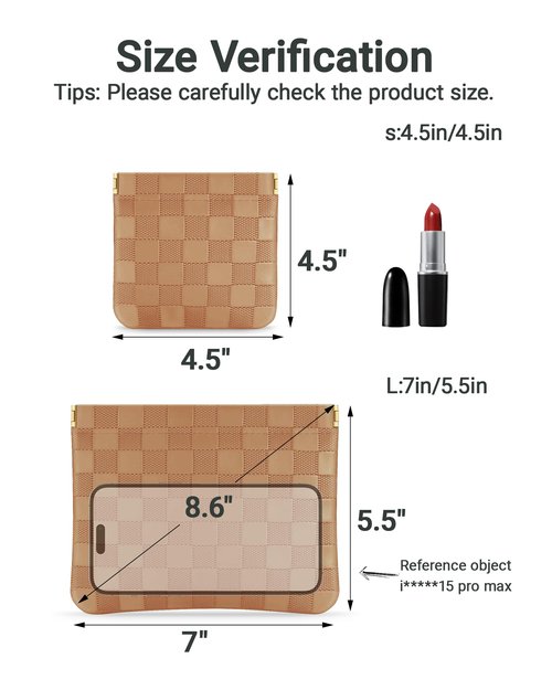 MXXUUOOM 2 PC small makeup bag for purse, Lipstick & Coin Storage Purse Organizer Pouches,Small Cosmetic Bag for Women,Brown Faux Leather Waterproof, Travel Makeup Pouch & Essentials