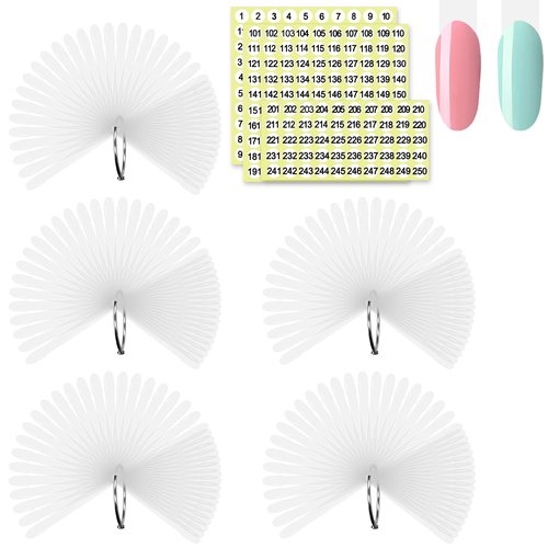 SIUSIO 250 Pcs Oval Nail Swatch Sticks with Metal Split Ring and Numbered Tips - Clear Fan-shaped Color Display for Nail Art Polish Practice