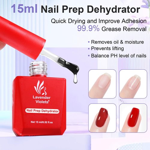 Lavender Violets 10 in One Gel Nail Glue and Prep Dehydrator Set 15ml for Acrylic Nails Tips Press on Nails Adhesive Bond Long Lasting Curing Needed A107+A111