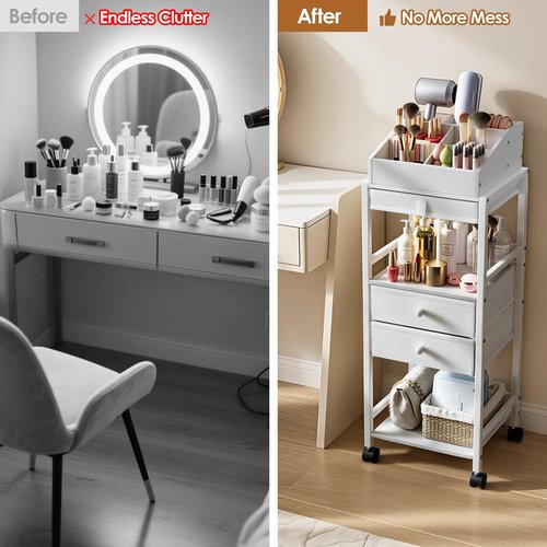 Luxspire Makeup Organizer Cart, Floor Skincare Organizers, Makeup Storage with Drawers, Vanity Organizer Cosmetics Display Cases Holder for Skin Care Perfume Nail Polish Makeup Brush Hair Tool, White