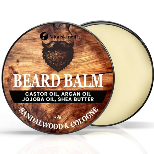 Beard Balm for Men, Cologne and Sandalwood Scent, natural growth Moustache Wax with Argan, Jojoba, Castor Oil, 50g