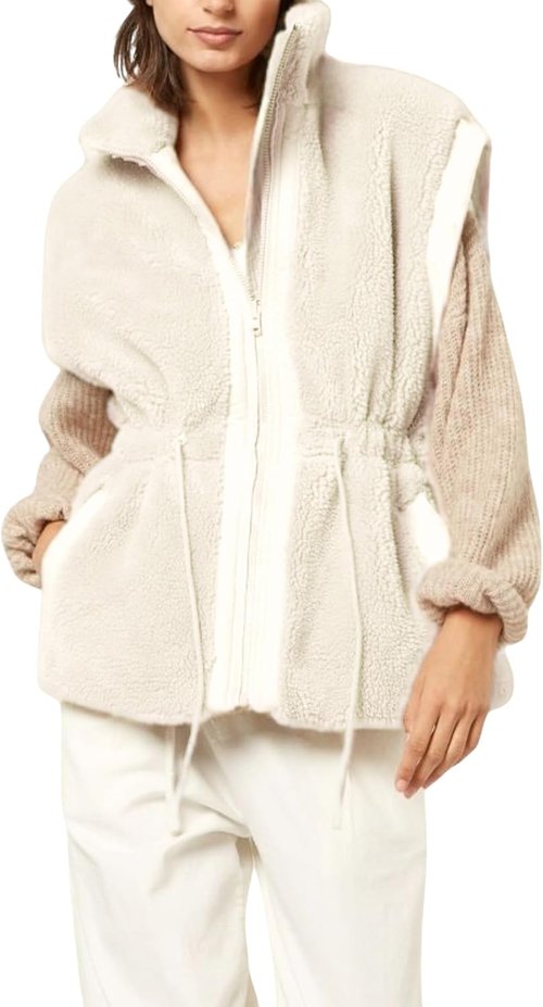 Gozoloma Women's Fleece Vest - Zip-Up Sherpa Jacket with Pockets & Waist Tie | Loose Fit, Cozy Design
