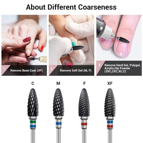 MelodySusie Ceramic Nail Drill Bit, 3/32'' (2.35mm) Professional Acrylic Nail File Flame Drill Bit for Manicure Pedicure Cuticle Gel Nail Polishing, Beginners Bits, Black, Series Bit-S, Coarse