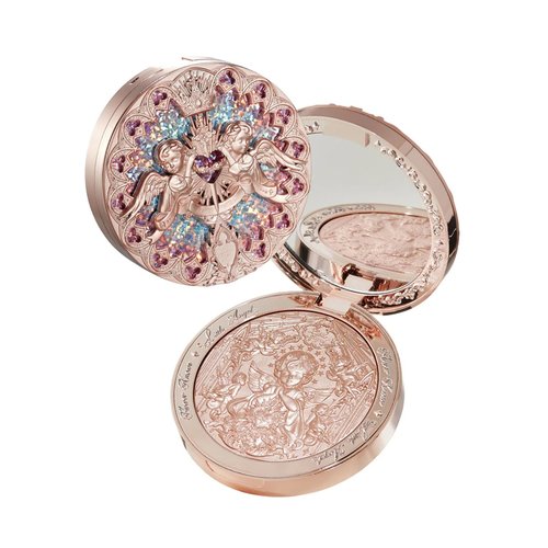 Flower Knows Little Angel Embossed Highlighter- Rose Champagne Highlighter Powder,Warm Rose Gold,Pearly Shimmer,Long-Lasting Radiant Dewy Glow,Feather-Light, Luxurious Velvet Finish(L02 Paradise Lost)