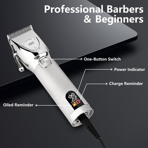 Adaife Professional Hair Clippers for Men, Electric Cordless Clippers and Trimmers Set, Nose Hair Beard Trimmer, Hair Cutting Barber Clippers with Guards, T Liners Edgers Clippers for Mens (Silver)
