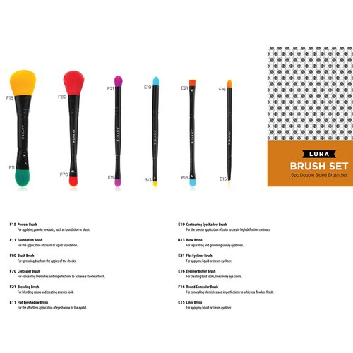 SHANY Vegan Makeup Brushes - LUNA - 6 PC Double Sided Travel Make up Brushes with 12 unique Bristles sides - Brush storage Pouch - Synthetic Cosmetics Brush