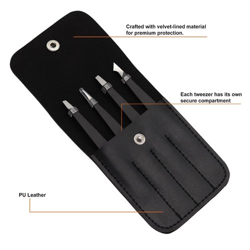 Glory 4-Pcs Precision Eyebrow Tweezers Set Professional Stainless Steel Brow Tweezers for Eyebrows, Ingrown Hair, Facial Hair, Chin Hair & Splinters with American-Inspired Design