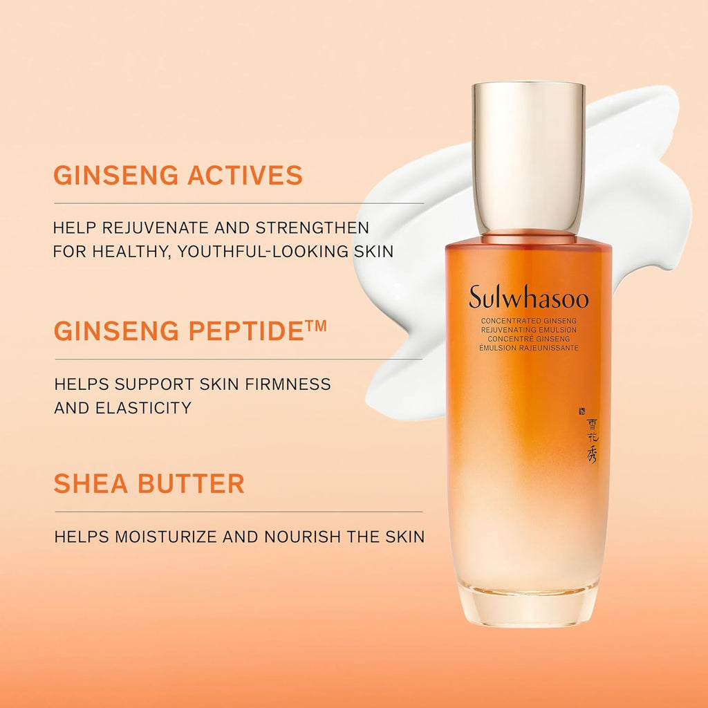 Sulwhasoo Concentrated Ginseng Rejuvenating Emulsion - Hydrating Face Lotion with Peptides & Shea Butter, 4.22 fl. oz.