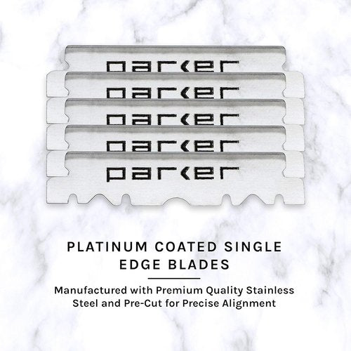 Parker SRRW Professional Shavette Razor - Rosewood Handle, Stainless Steel Arm & Clip Lock System for Secure Blade Fit, 5 Blades Included