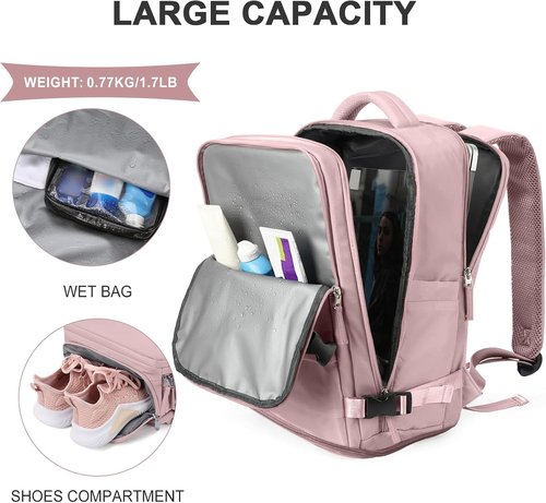 Coowoz Travel Backpack - Waterproof Hiking Rucksack for Men & Women | Casual Daypack in Pink & Purple