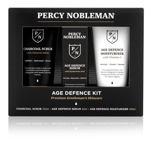 Percy Nobleman Age Defence Kit – Men’s Skincare Gift Set with Charcoal Face Scrub, Hydrating Facial Serum with Hyaluronic Acid & Vitamin C Moisturiser for Cleansing, Nourishment & Healthy Skin