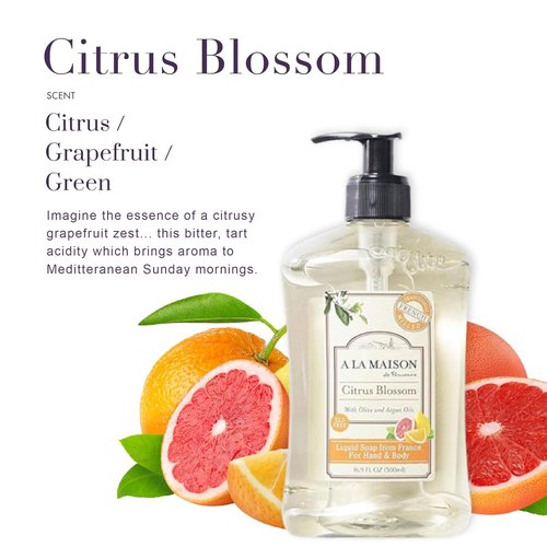 A LA MAISON French Liquid Hand Soap - Citrus Blossom Scent | Natural, Biodegradable, Vegan (16.9 oz, 3 Pack)