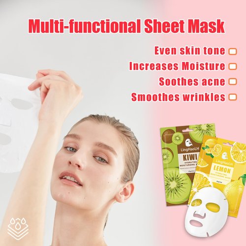 LingHaoLH 20 Pack Facial Sheet Face Mask Variety Set for All Skin Types,Hydrating Moisturizing Sheet Masks Combo