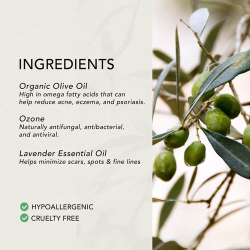 ONE11-Ozonated Olive Oil –Pure, Natural, Organic Ozone Skincare for Face & Body – Oxygenated Healing Lotion, Moisturizer & Beauty Oil (3.5oz, Lavender)