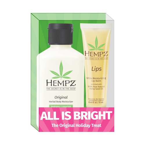 Hempz Original Mini Lotion and Lip Balm Gift Set, All is Bright Kit, Limited Edition, 2.25 oz and .44 oz