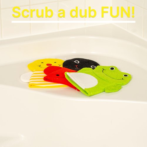 Made Easy Kit Hand Puppet Bath Wash Mitt Towel with Animal Designs with Loofahs for Fun Interactive Bathing Time (Red Green Yellow (No Loofah))