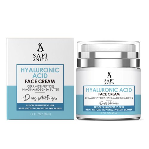 Sapi Anito Hyaluronic Acid Face & Neck Cream – With Ceramides, Peptides, Niacinamide & Vitamin C – Hydrating Moisturizer for Barrier Support – For Normal to Dry Skin, 1.7 fl oz