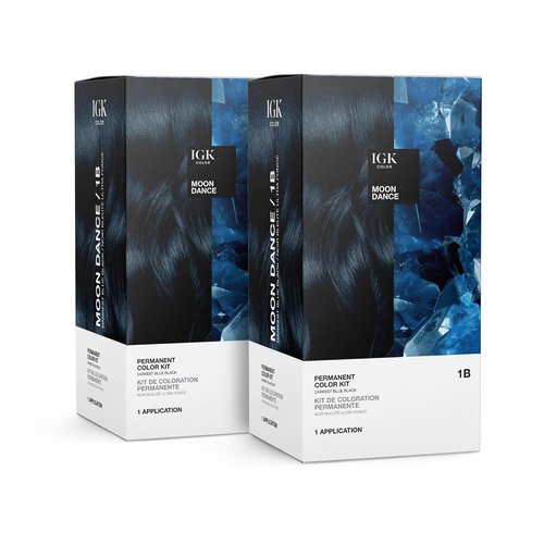IGK Permanent Hair Dye Color Kit - 1B Moon Dance Darkest Blue Black | 100% Gray Coverage, Strength & Shine