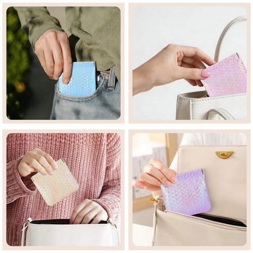 MXXUUOOM 4 PCS holographic Pouch Bags Mini Makeup Bag for Purse, Coin Purse & Purse Pouch Set,Self-Closing Cosmetic Organizer for Women, Waterproof Faux Leather for Lipstick, Coins & Daily Essentials
