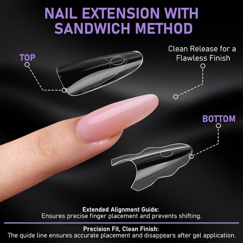 TOROKOM Sandwich Nails Dual Forms - 240Pcs Dual Forms for Builder Gel & Poly Gel 15 Sizes Almond Round Nail Mold for Quick Nails Extension, No Paper Forms Needed, Salon Nail Art Tools