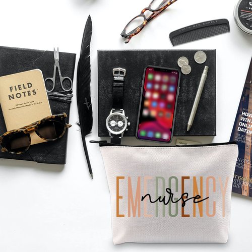 BLUPARK Emergency Nurse Makeup Bag ED ER Nurse Gift Emergency Room Gift New Nurse Gift Nursing Graduate Gifts Future Nurse gift, Off White(Emergency Nurse)