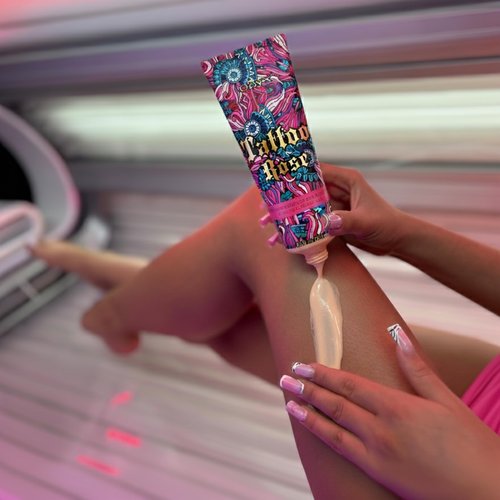 Tattoo Safe Tanning Bed Lotion - Indoor Dark Tanning Accelerator with Fade Protection | Tattoo Color Enhancer & Hydrating Skin Formula (Rose 8.5 Fl Oz)