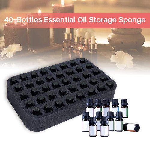 LANDFOBO Essential oils Organizer Holder Foam Pad with Slots, Holds 40 bottles of 10ml、15ml Bottles, Removable Dividers，Black