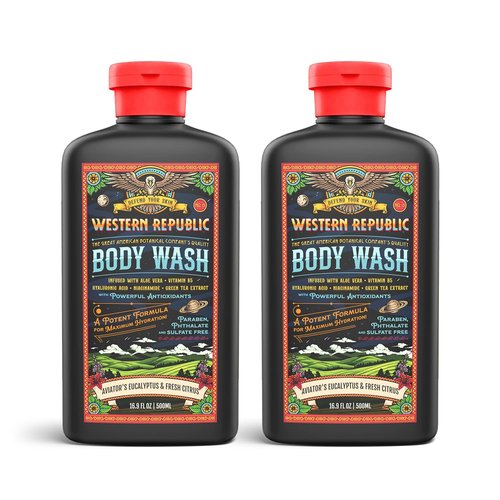Aviator Men's Body Wash - Eucalyptus & Fresh Citrus Scent | Hydrating Anti-Aging Formula with Aloe & Niacinamide (2 Pack) | Made in USA