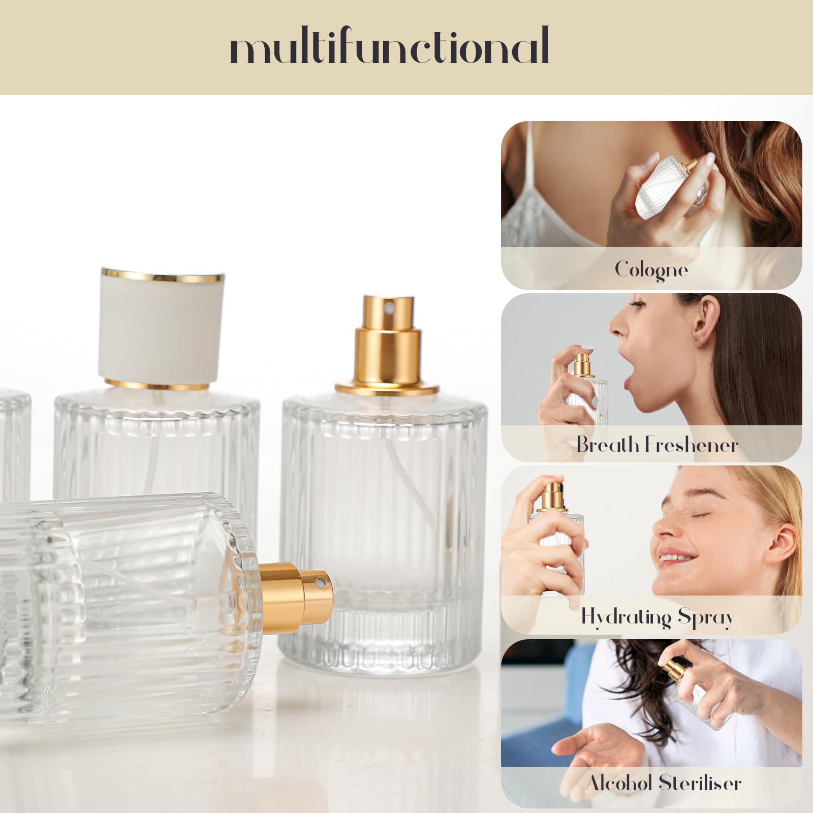 ZHENGYAOYANG 3 Packs Mist Spray Bottle, Small Cologne Travel Spray Bottles, 50ML Reusable Perfume Spray Bottle for Sample Dispenser, Liquid Cosmetic and Home Decor, White Cap