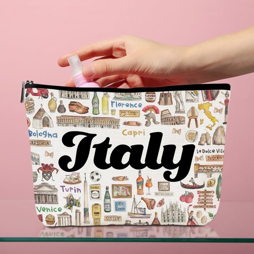 Italy Cosmetic Bag Makeup Bag Italian Gifts Italy Souvenirs Travel Merch Vacation Friendship Gifts for Women City Lovers Sister Traveler Best Friend Girls Trip Gifts Favors Christmas Birthday