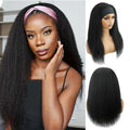 CYIKLI Kinky Straight Headband Wig 16 Inch Human Hair Headband Wigs for Black Women Glueless Yaki Straight Human Hair Headband Wigs Natural Black color