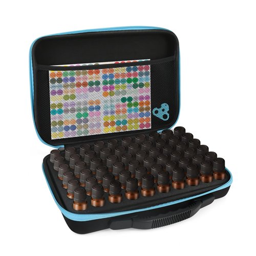 Essential Oil Storage Organizer,60 Bottle EVA Essential Oil Case Essential Oils Box,Essential Oil Storage Carrying Case Holds 5ml- 15ml For Doterra & Young Living,Come with Labels & Bottle (Blue)