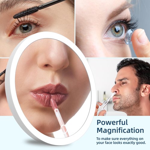 30X Magnifying Mirror with Lights, 6inch Large Makeup Magnifying Mirror, Lighted 30X High Magnifying Mirror, Travel Magnifying Mirror with Lights 30X, Portable LED Magnified Mirror with 3 Suction Cups