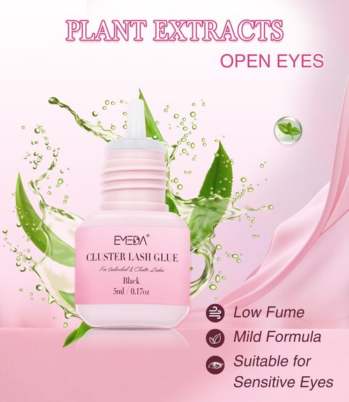 EMEDA Long Lasting Lash Cluster Glue for 15 Days, Waterproof/Strong Hold/Eyelash Extension Glue for Sensitive Eyes & DIY Individual & Clusters & Lash Extensions (5ml Black 3s)