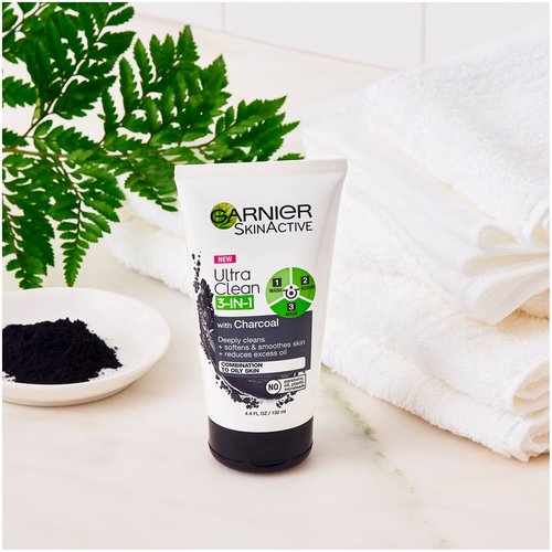 Garnier SkinActive Charcoal 3 in 1 Face Wash, Scrub and Mask, 4.4 fl. oz.