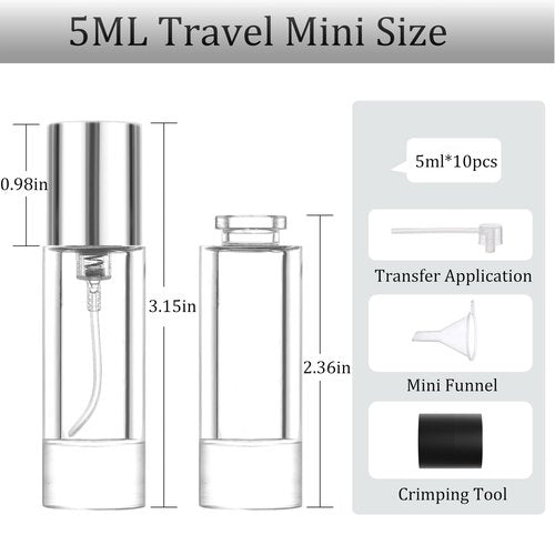 KIT TOWN 5ml Perfume Travel Refillable Bottle Perfume Atomizer, Travel Size Perfume Bottle,10pcs Glass Bayonet Mount Fragrance Atomizers for Trip, Leak-proof Cologne Sprayer Bottles